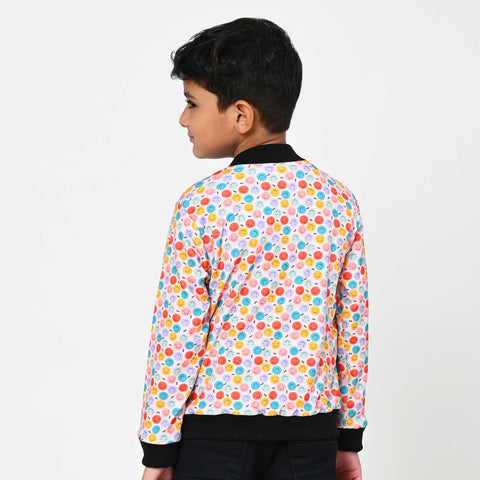 Small smiley print bomber