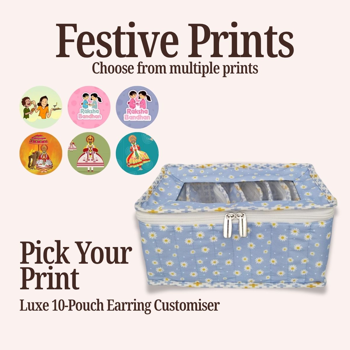 FESTIVE PRINT LUXE 10-POUCH EARRING ORGANIZER CUSTOMISER