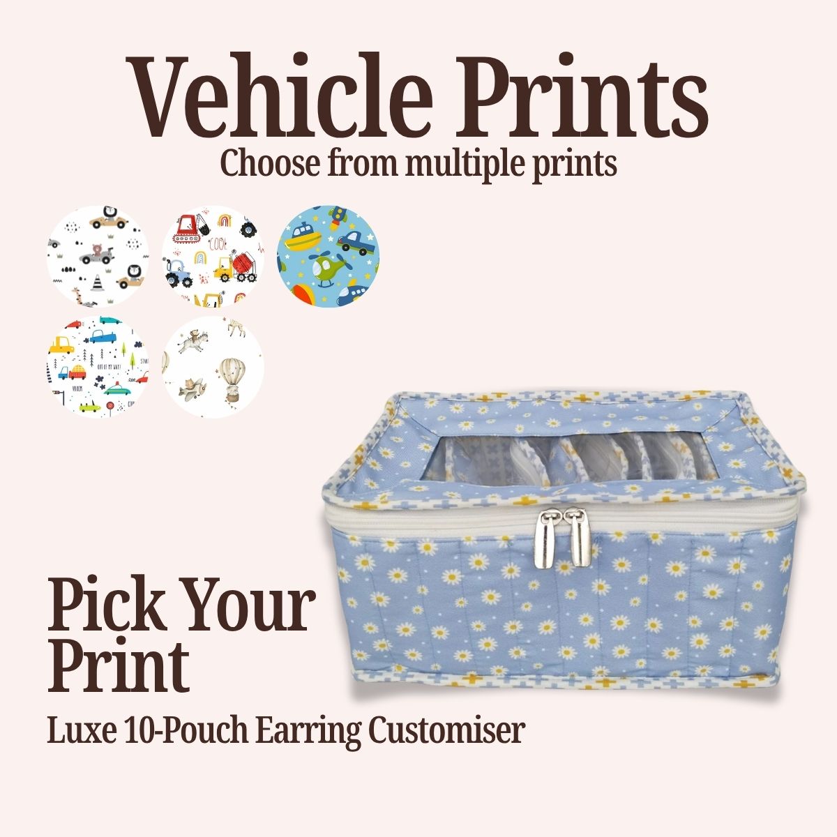 VEHICLE PRINT LUXE 10-POUCH EARRING ORGANIZER CUSTOMISER