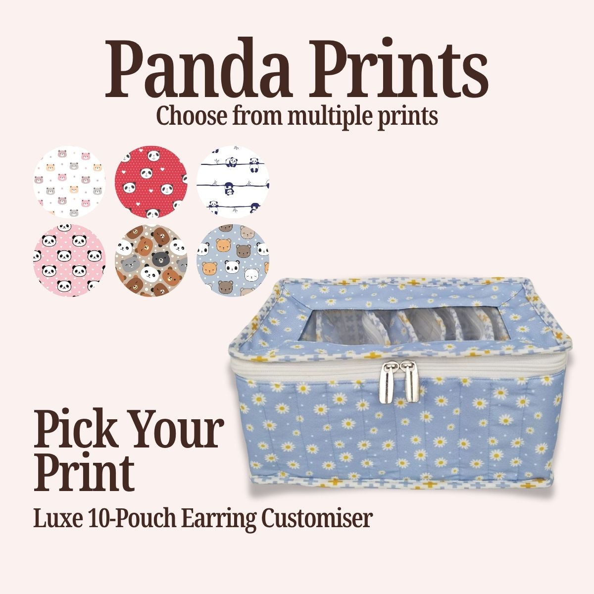 PANDA PRINT LUXE 10-POUCH EARRING ORGANIZER CUSTOMISER