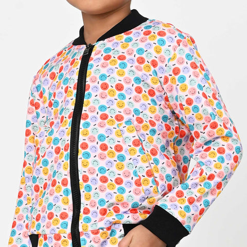 Small smiley print bomber