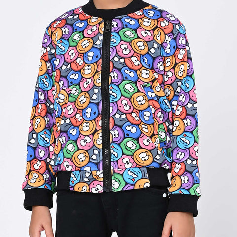 Multicolor smiley print bomber