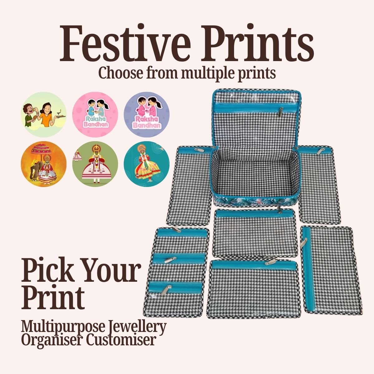 FESTIVE PRINT MULTIPURPOSE JEWELRY ORGANIZER SET CUSTOMISER
