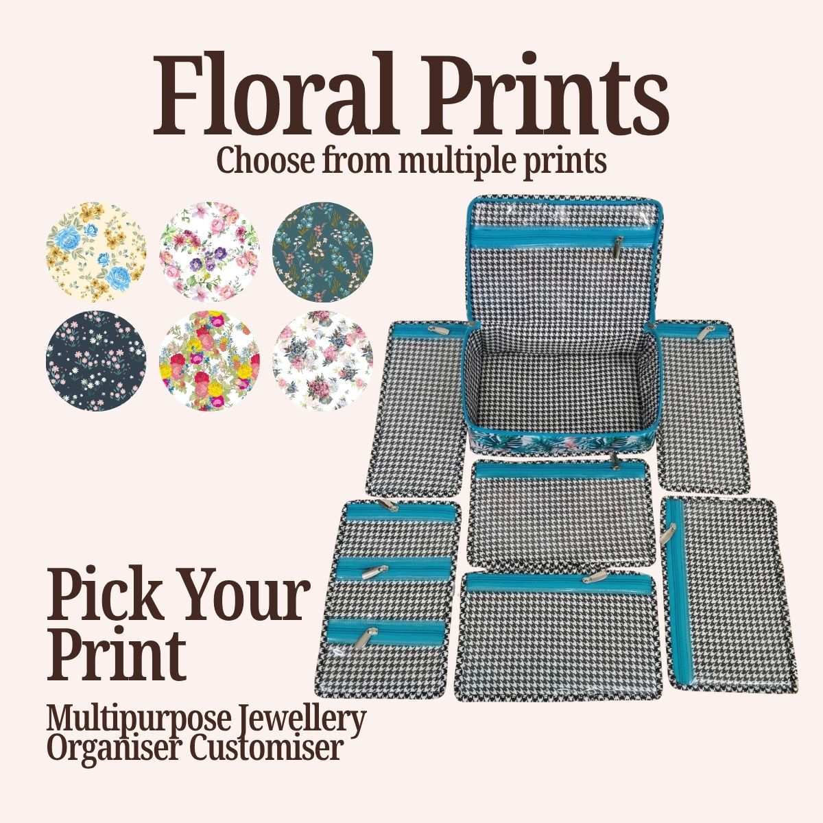 FLORAL PRINT MULTIPURPOSE JEWELRY ORGANIZER SET CUSTOMISER
