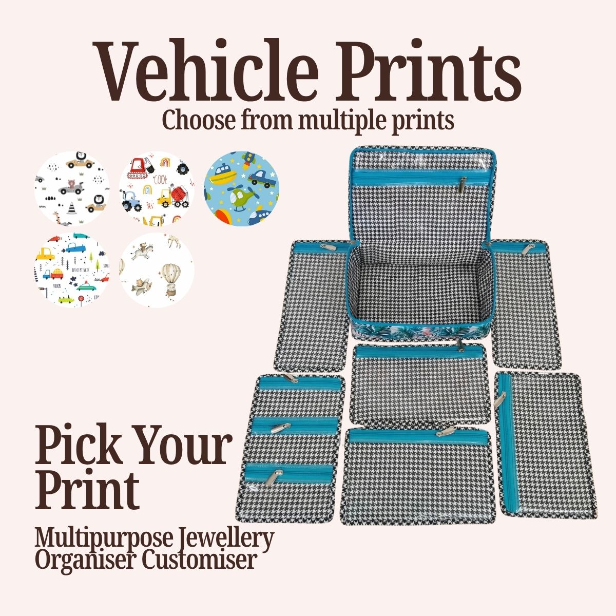 VEHICLE PRINT MULTIPURPOSE JEWELRY ORGANIZER SET CUSTOMISER