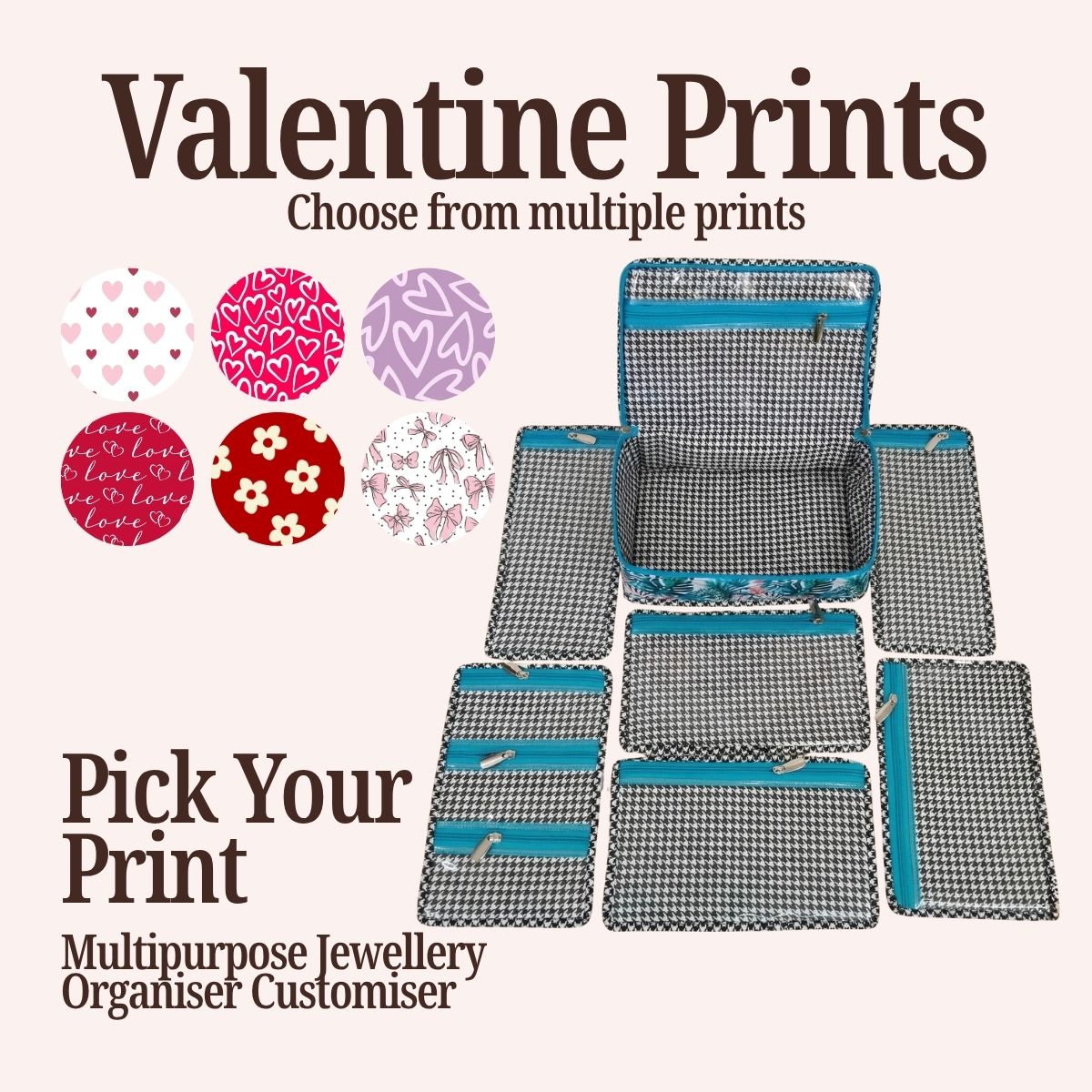 VALENTINE PRINT MULTIPURPOSE JEWELRY ORGANIZER SET CUSTOMISER