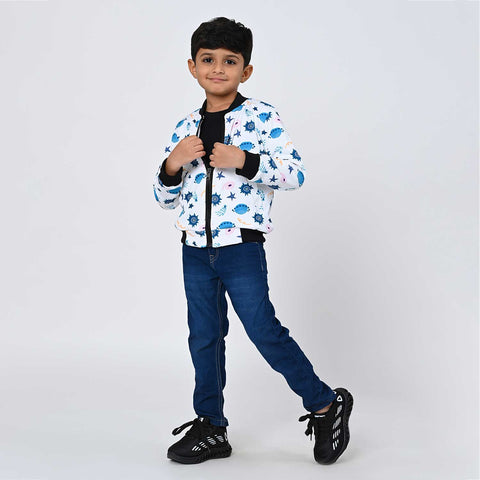 Fish and star print bomber