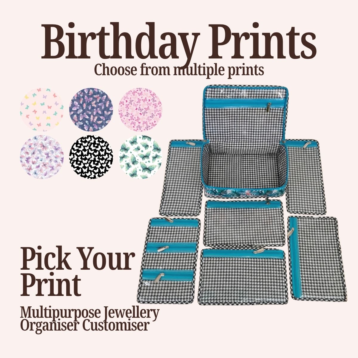 HAPPY BIRTHDAY PRINT MULTIPURPOSE JEWELRY ORGANIZER SET CUSTOMISER