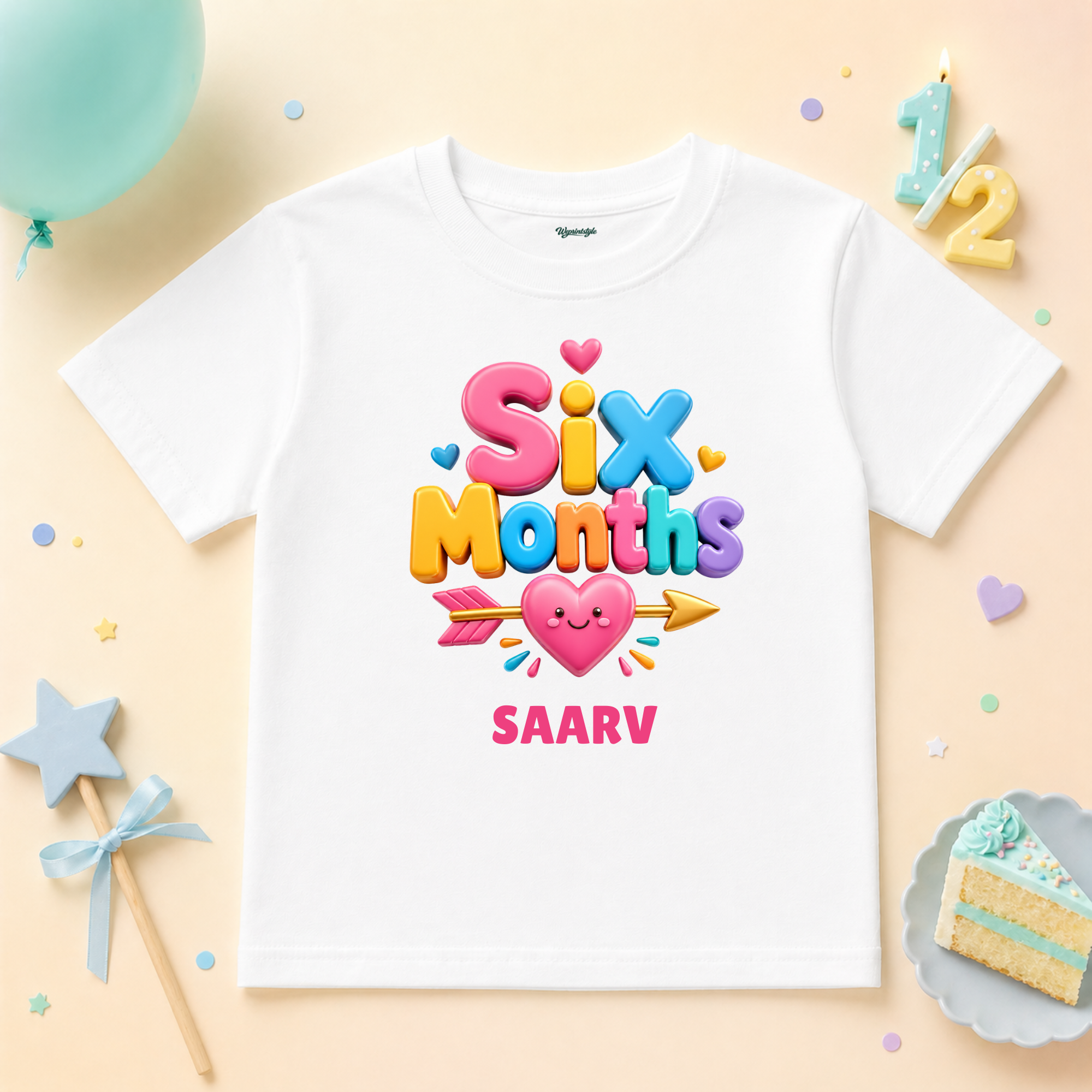 Six Months Milestone Birthday Custom Name T Shirt