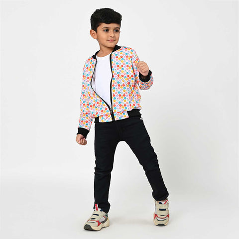 Small smiley print bomber