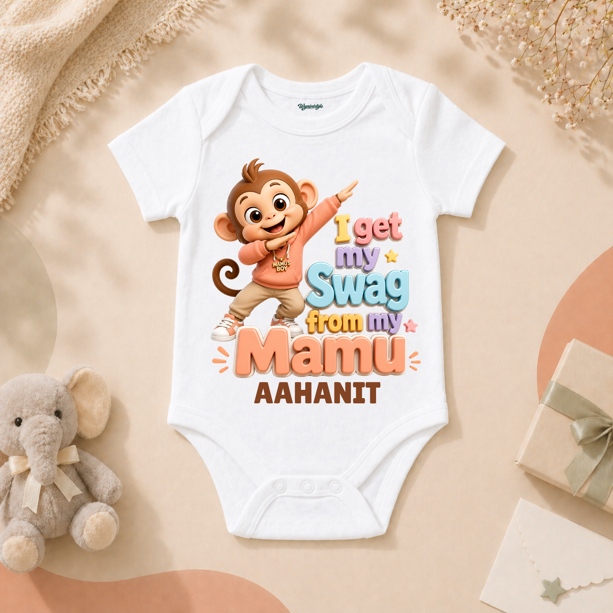 I Get My Swag From My Mamu Cute Infant With Cartoon Monkey