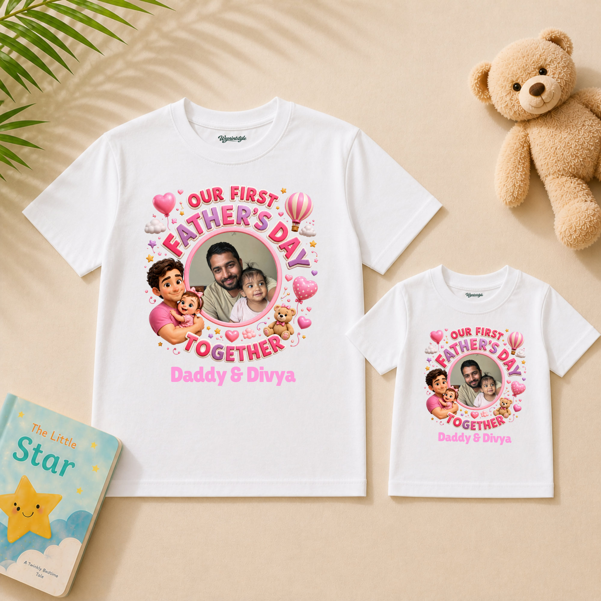 Our First Father’s Day Together Pink Personalized Combo T Shirt