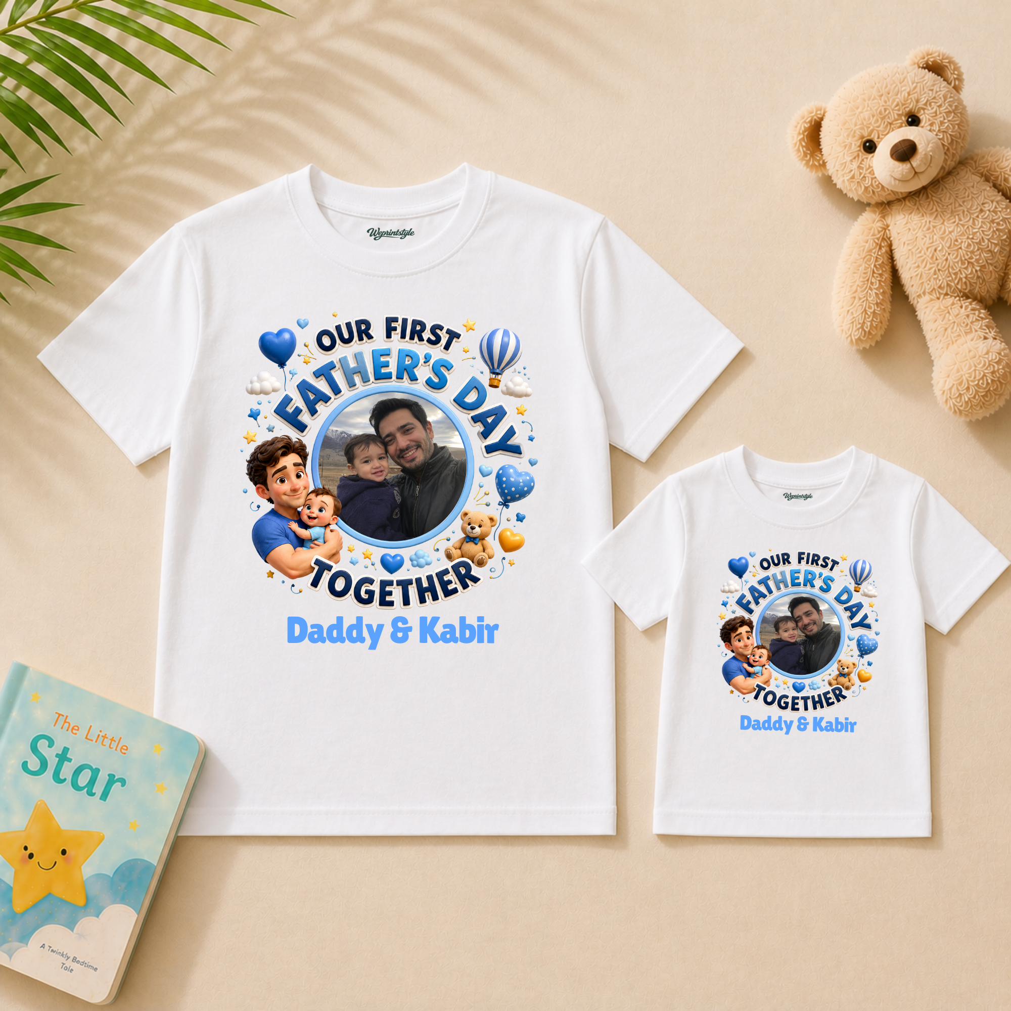 Our First Father’s Day Together Blue Personalized Combo T Shirt