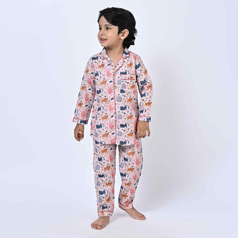 Cat Printed Kids Night Suit