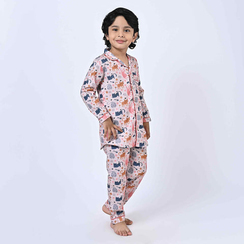 Cat Printed Kids Night Suit