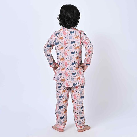 Cat Printed Kids Night Suit