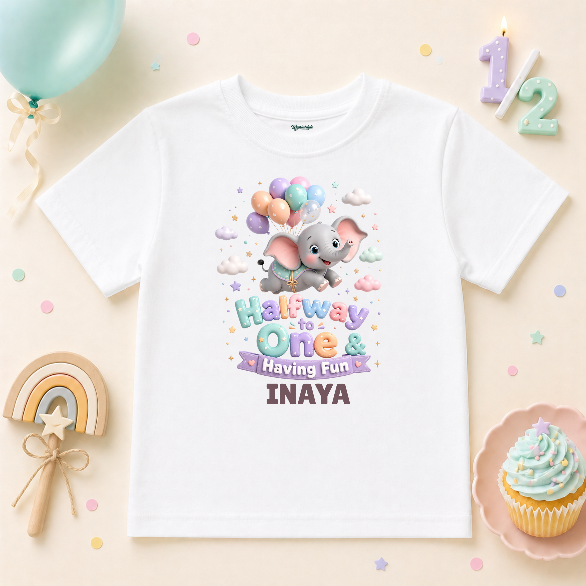 Halfway to One Elephant Birthday Custom Name T Shirt