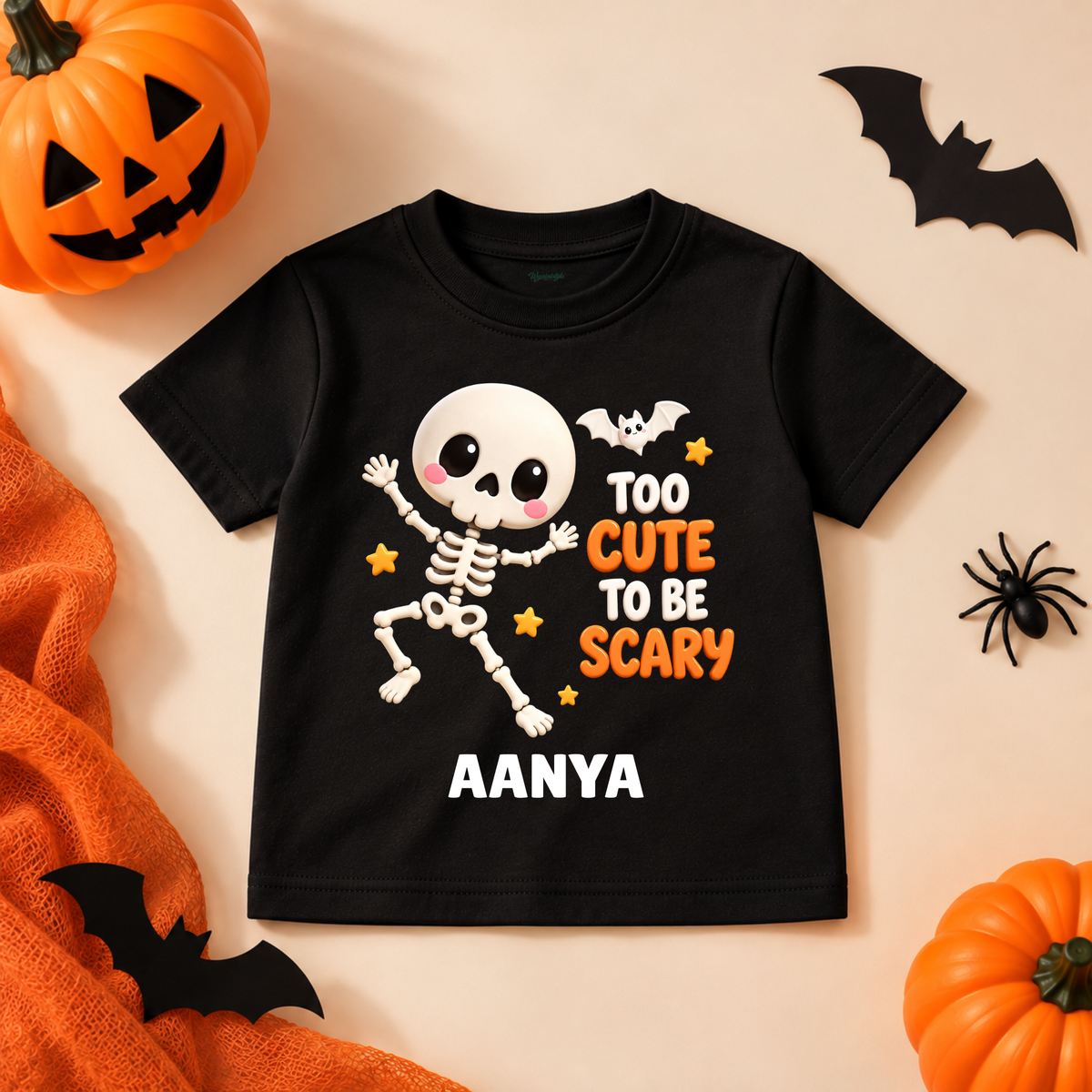 Too Cute to Be Scary Skeleton Kids Halloween T-Shirt