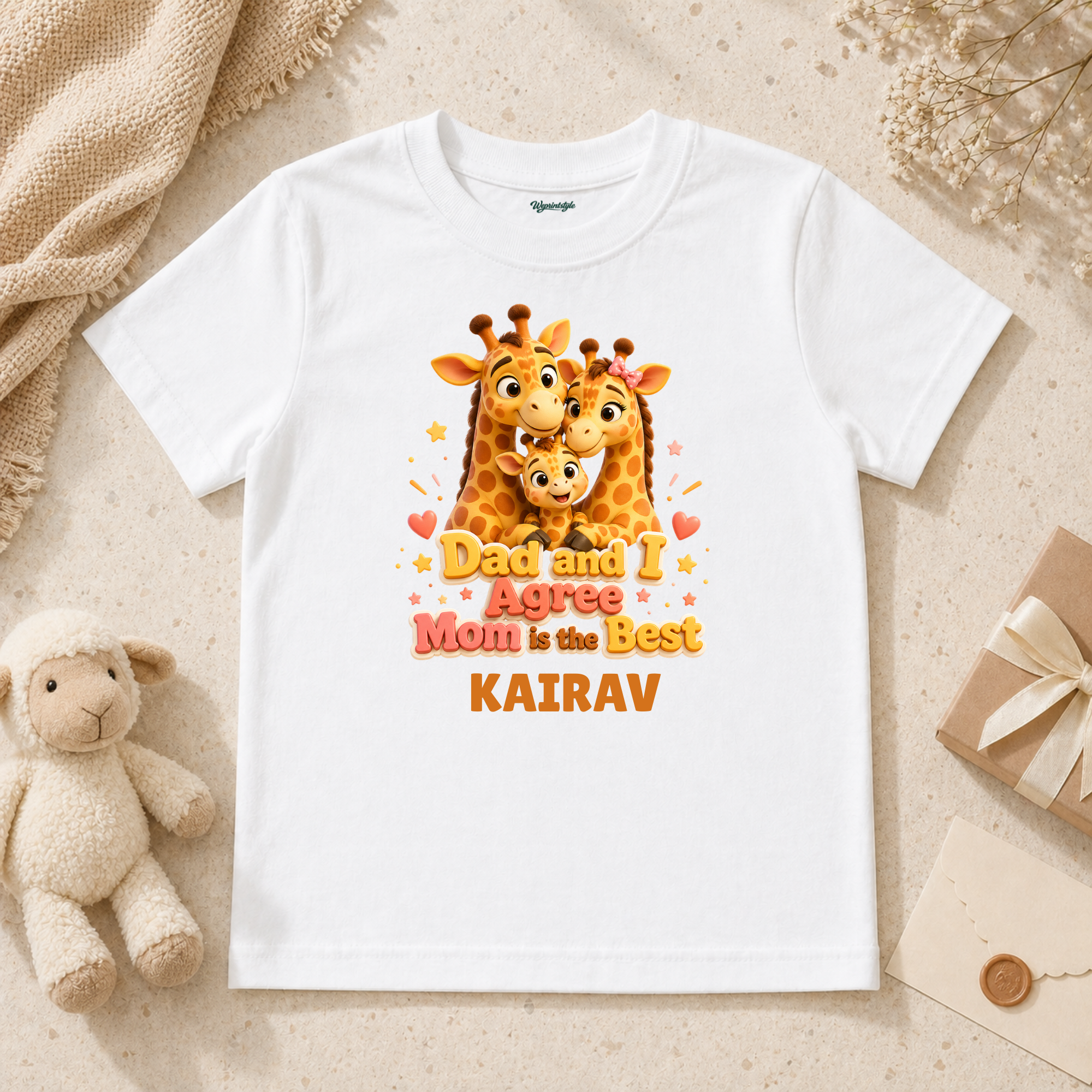 Adorable Giraffe Family Design Celebrating Mom Love With Dad And Baby