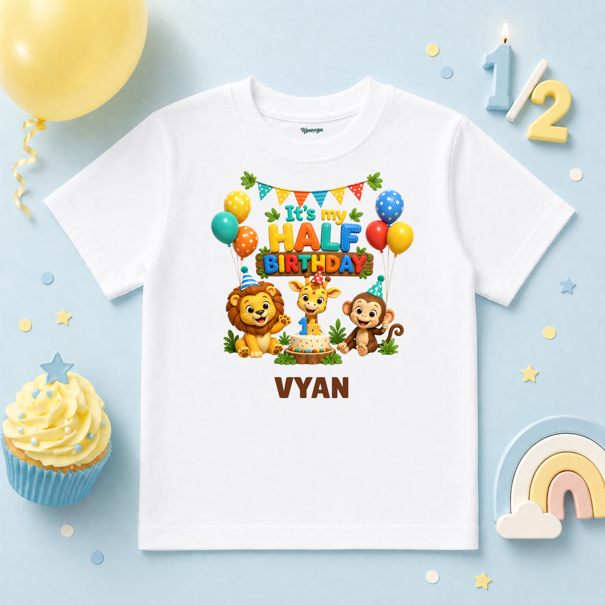 Jungle Half Birthday 6 Months Custom Name T Shirt