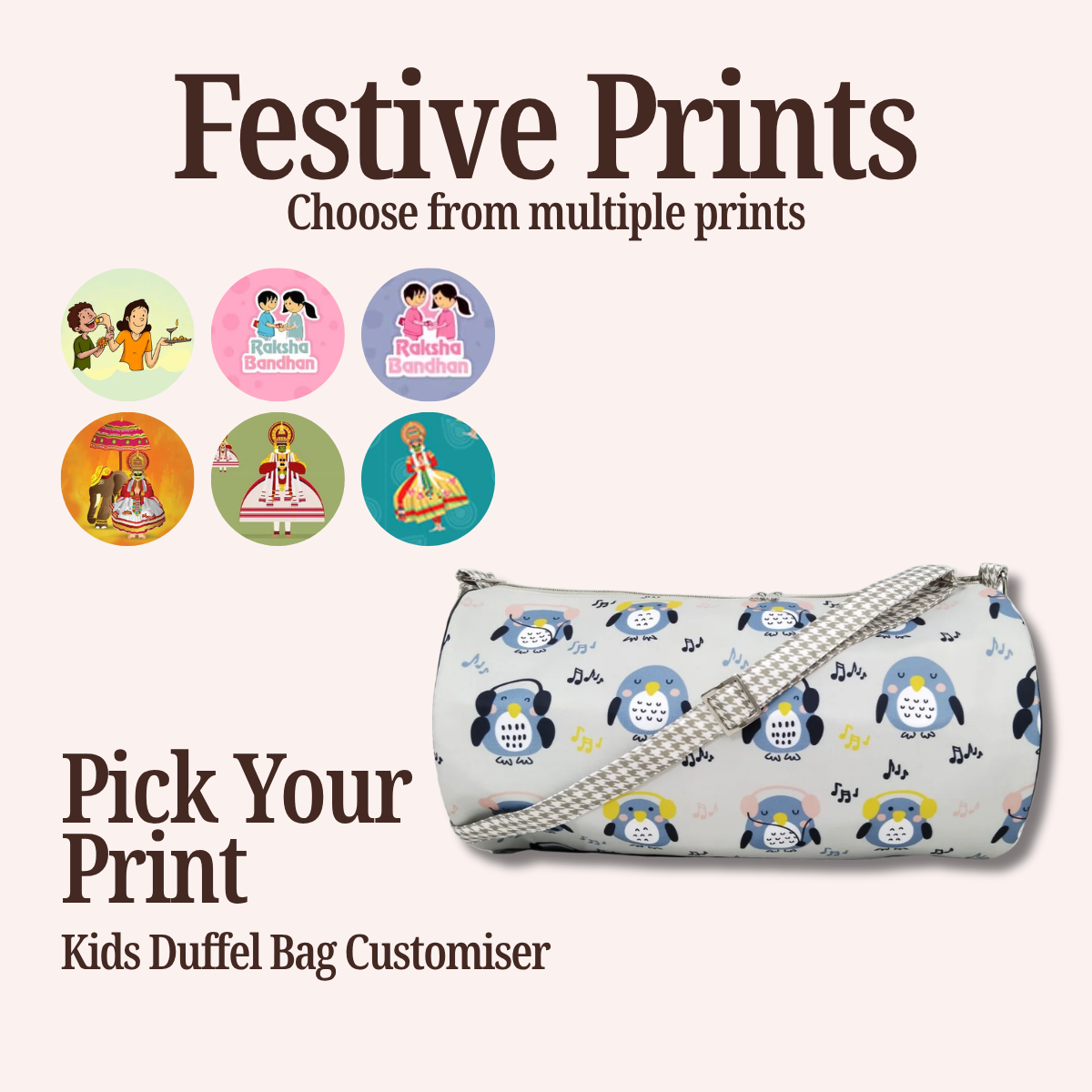 FESTIVE PRINT KIDS DUFFEL BAG CUSTOMISER