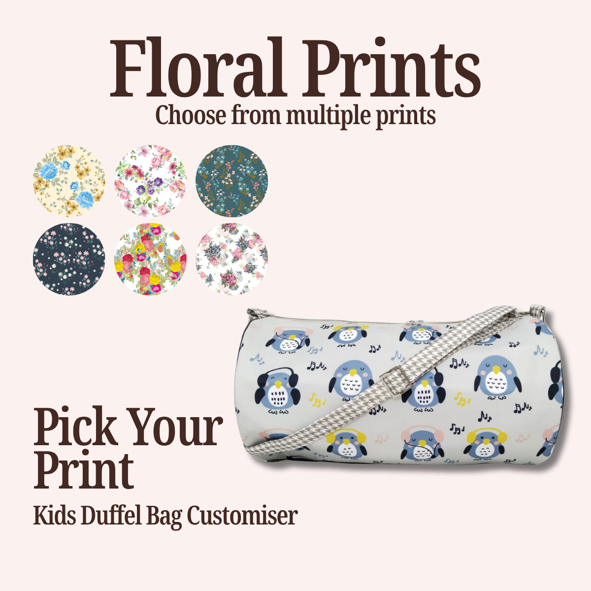 FLORAL PRINT KIDS DUFFEL BAG CUSTOMISER