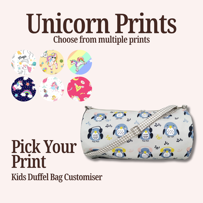 UNICORN PRINT KIDS DUFFEL BAG CUSTOMISER
