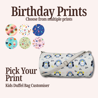 HAPPY BIRTHDAY PRINT KIDS DUFFEL BAG CUSTOMISER