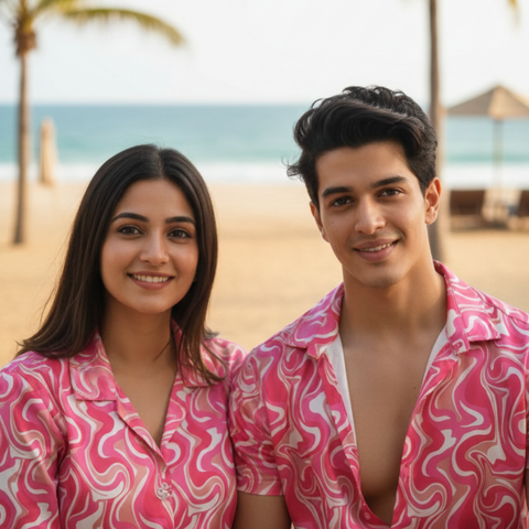 Pink Wavy Couple Shirts