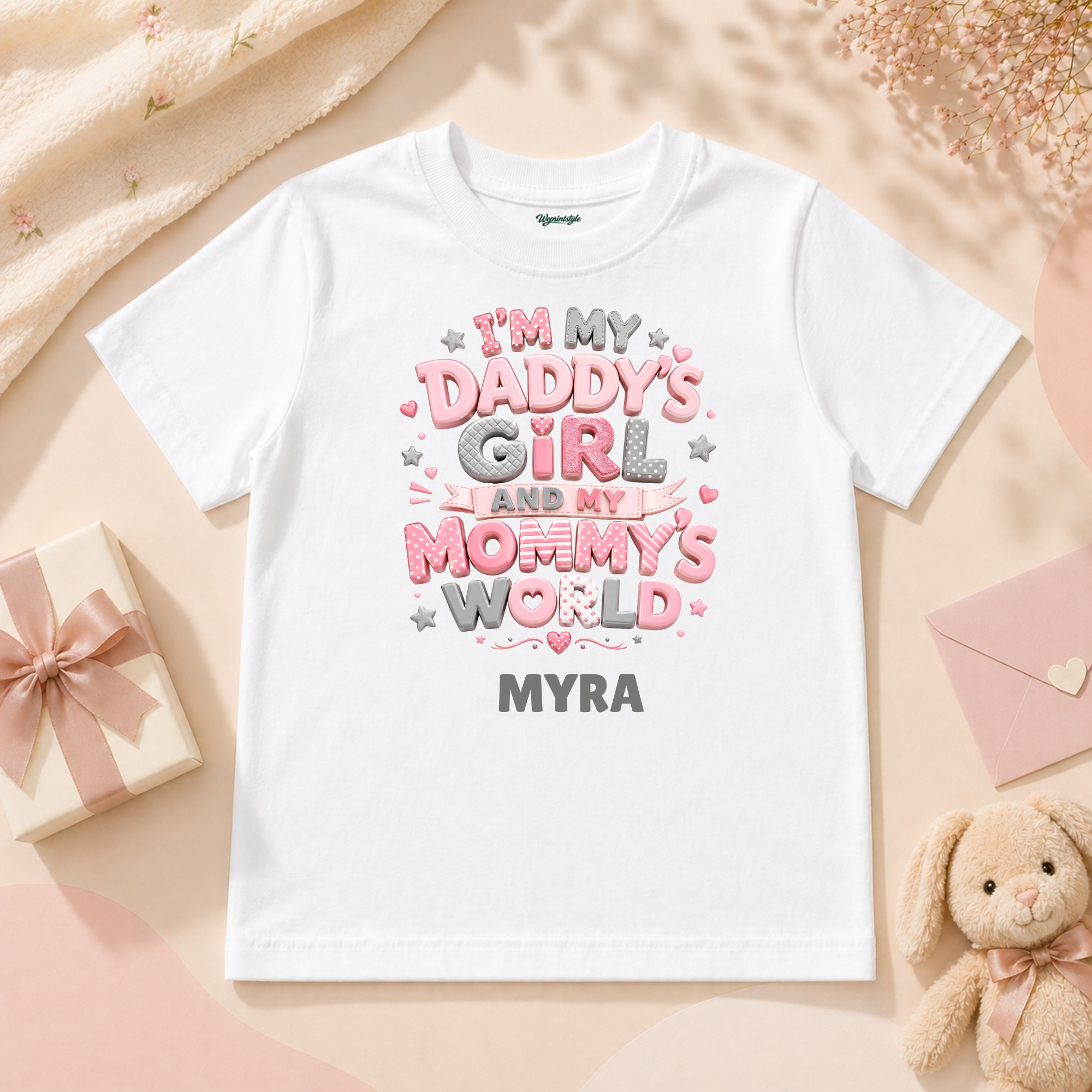 Cute Family Love Design For Baby Girl With Daddy And Mommy Message