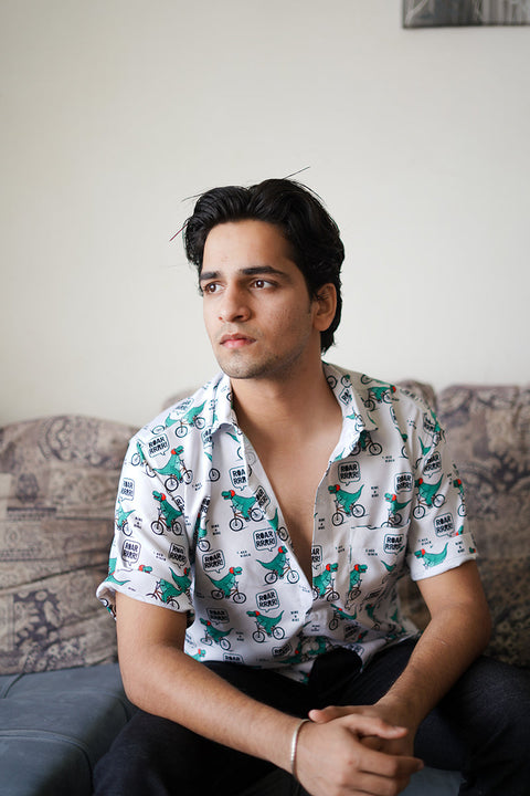 Dino Cycle Printed Unisex Couple Shirt