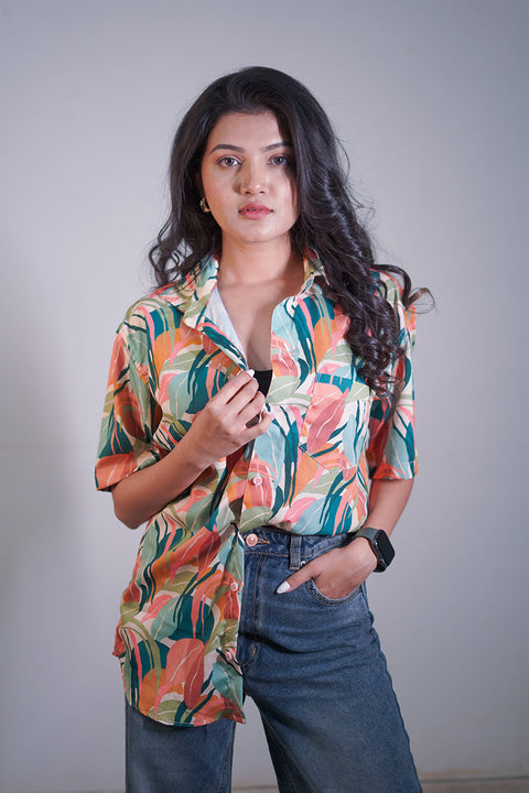 Calm leaf abstract Couple shirt