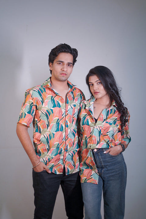 Calm leaf abstract Couple shirt