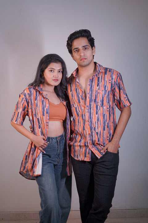 Orange abstract Couple shirt