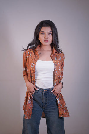 Tan brown leaf Couple shirt