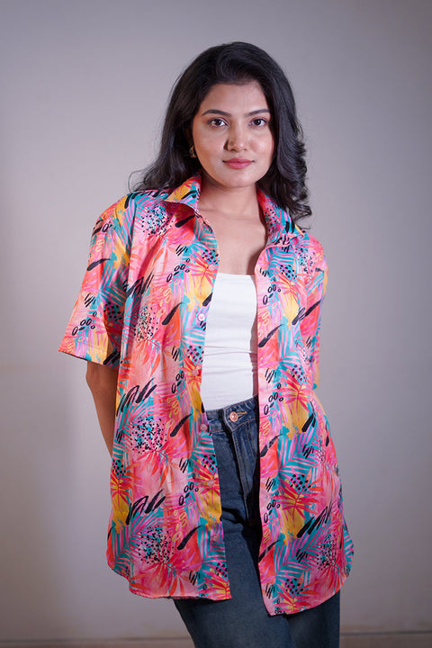 Pink Tropical Printed Unisex Couple Shirt