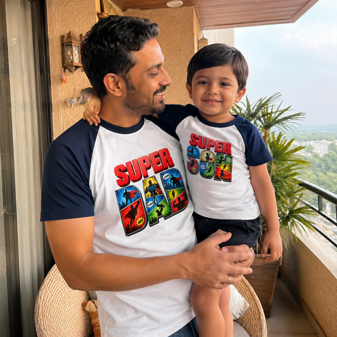 Father’s Day Super Dad & Son Matching Raglan Tees