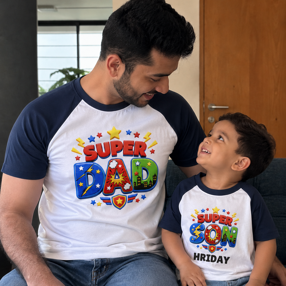 Father’s Day Super Dad & Son Matching Raglan T-Shirts