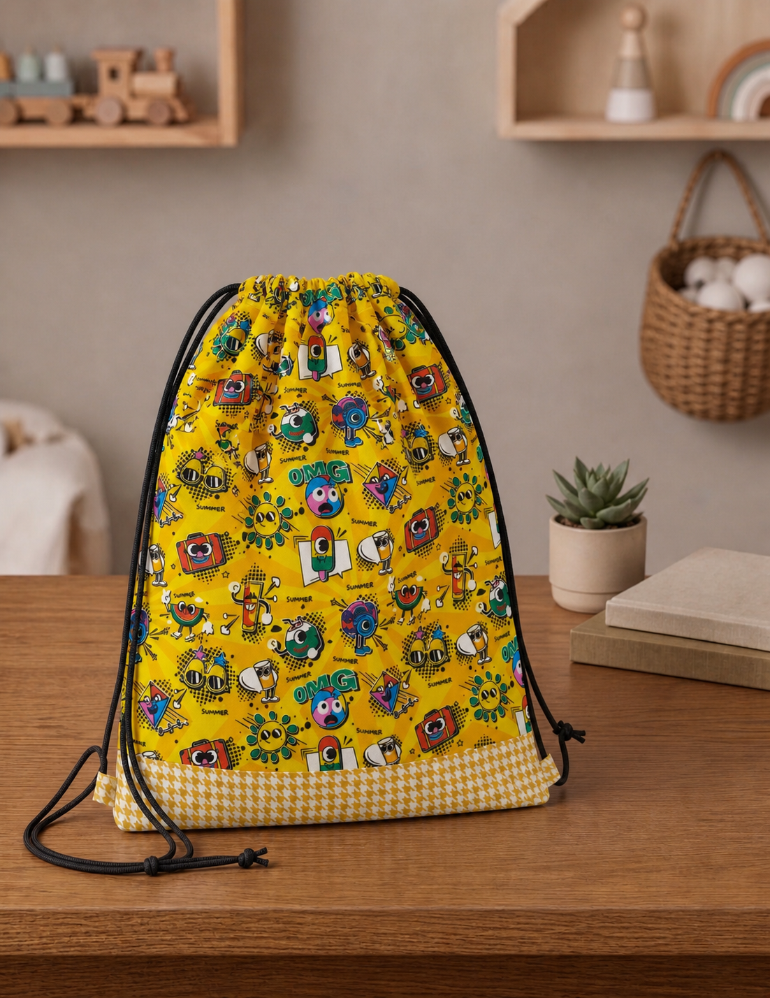 SUMMER VIBES PRINT DRAWSTRING BACKPACK