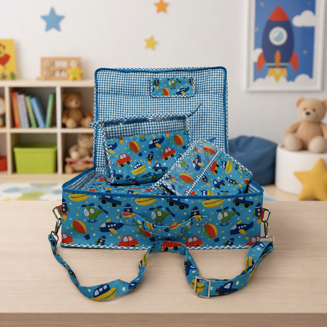BLUE SKY TRAFFIC PRINT 8 PIECE KIDS GIFT SET