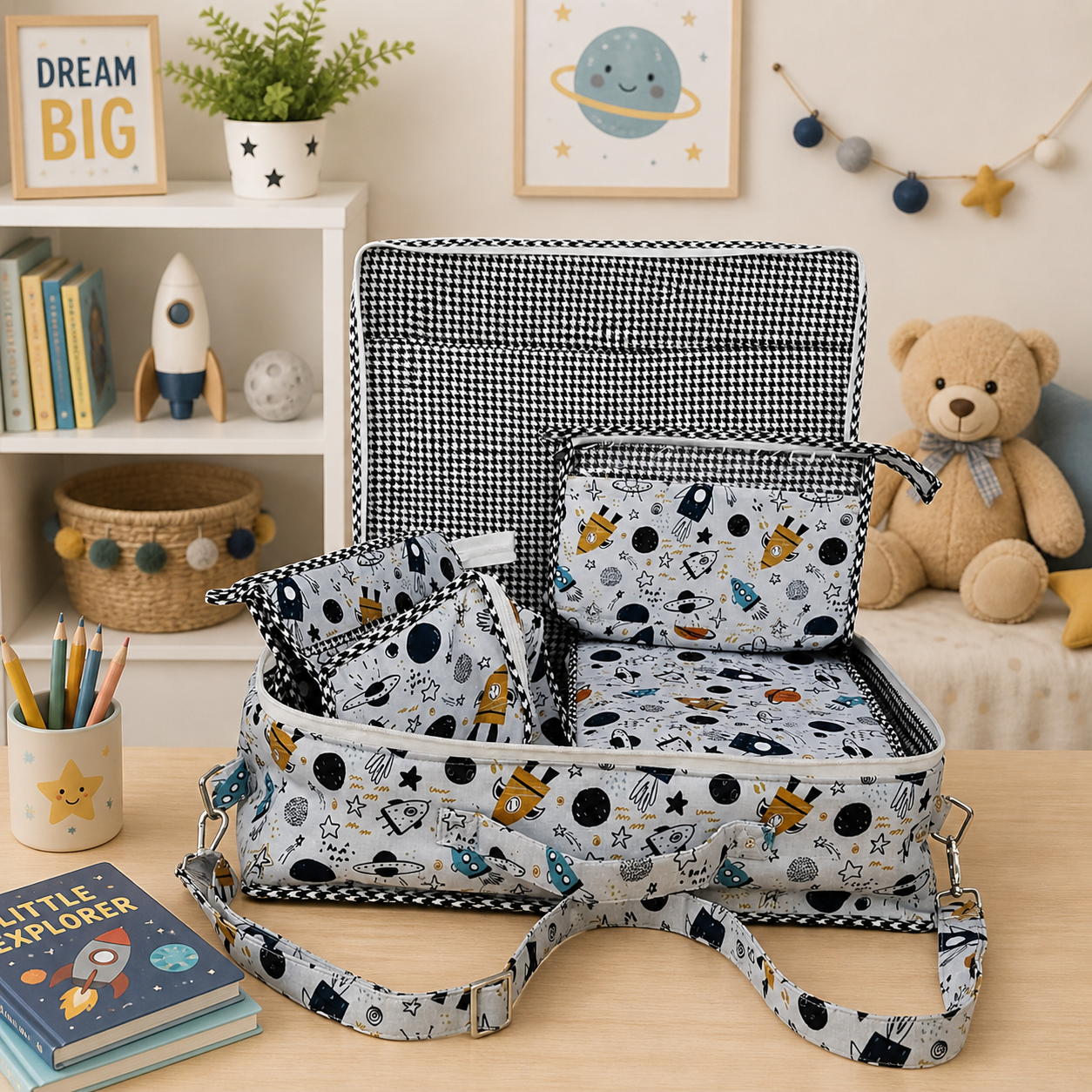 SPACE DOODLE PRINT 8 PIECE KIDS GIFT SET