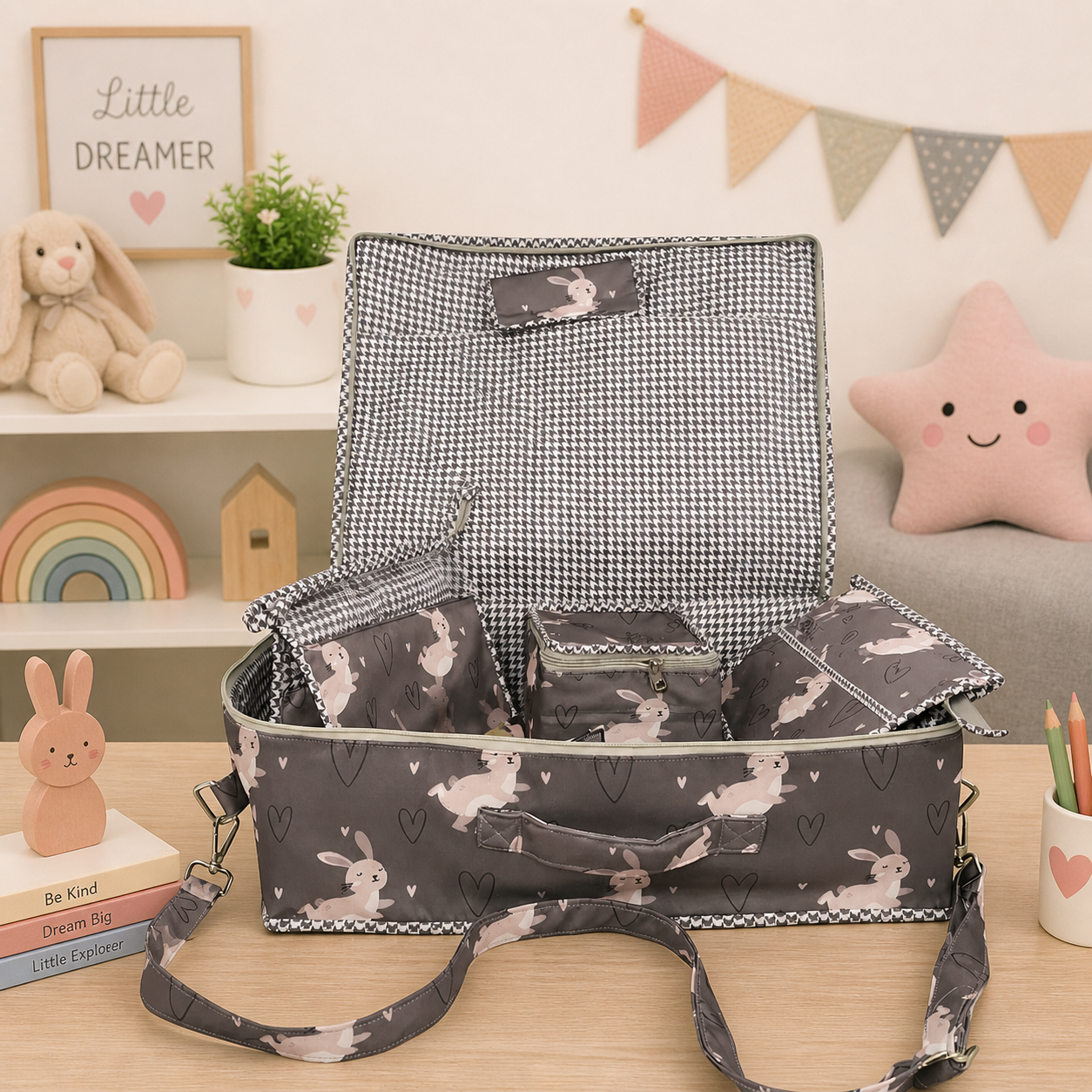 COCOA BUNNY HEARTS PRINT 8 PIECE KIDS GIFT SET