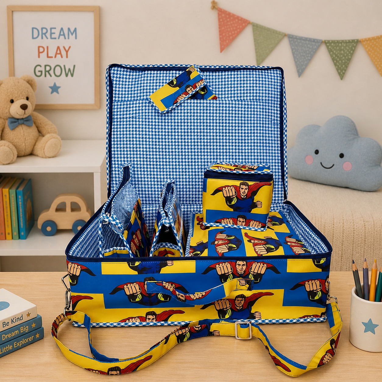 SUPER CAP PRINT 8 PIECE KIDS GIFT SET