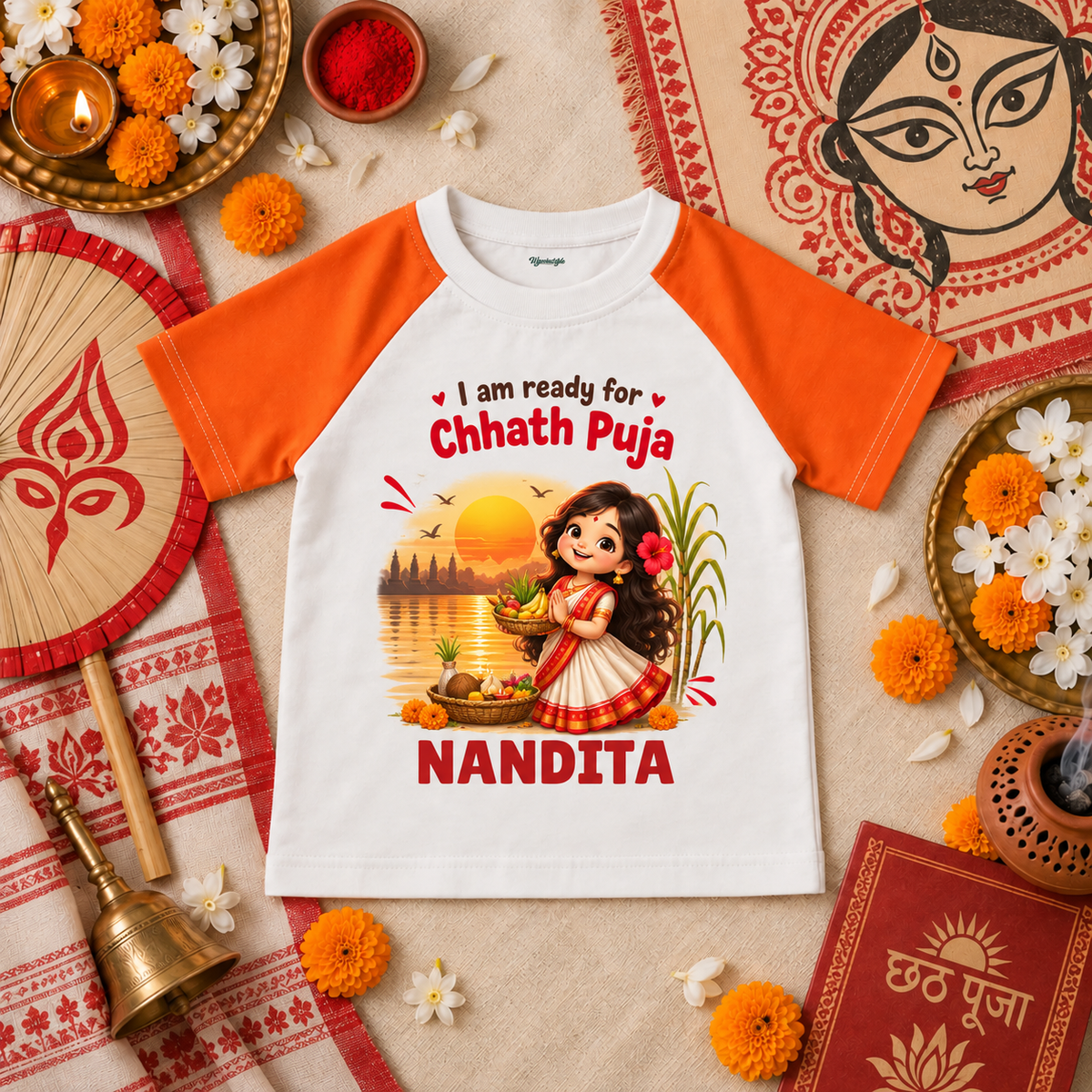 I Am Ready for Chhath Puja Personalized T-Shirt for Girls