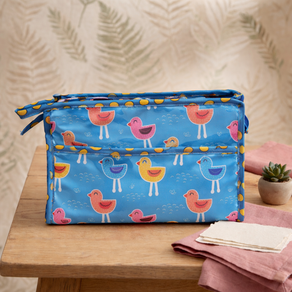 PLAYFUL BIRDS PRINT TrioZip Toiletry Bag
