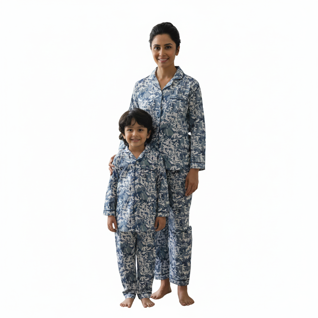 Abstract Floral Printed Kids Night Suit