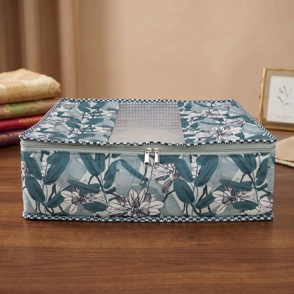 TEAL MAGNOLIA GROVE PRINT GRAND SAREE ORGANIZER