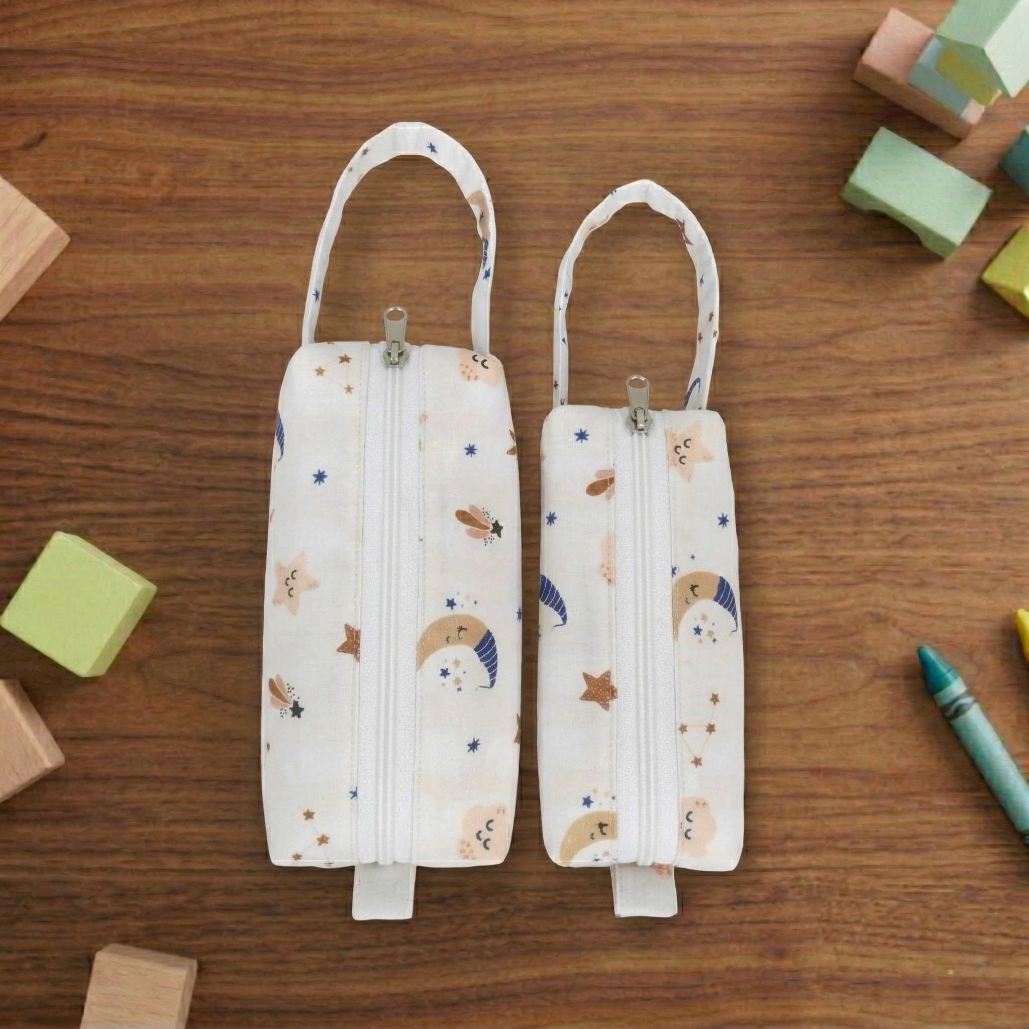 SLEEPY MOON & STARS PRINT SMALL DUO POUCH SET