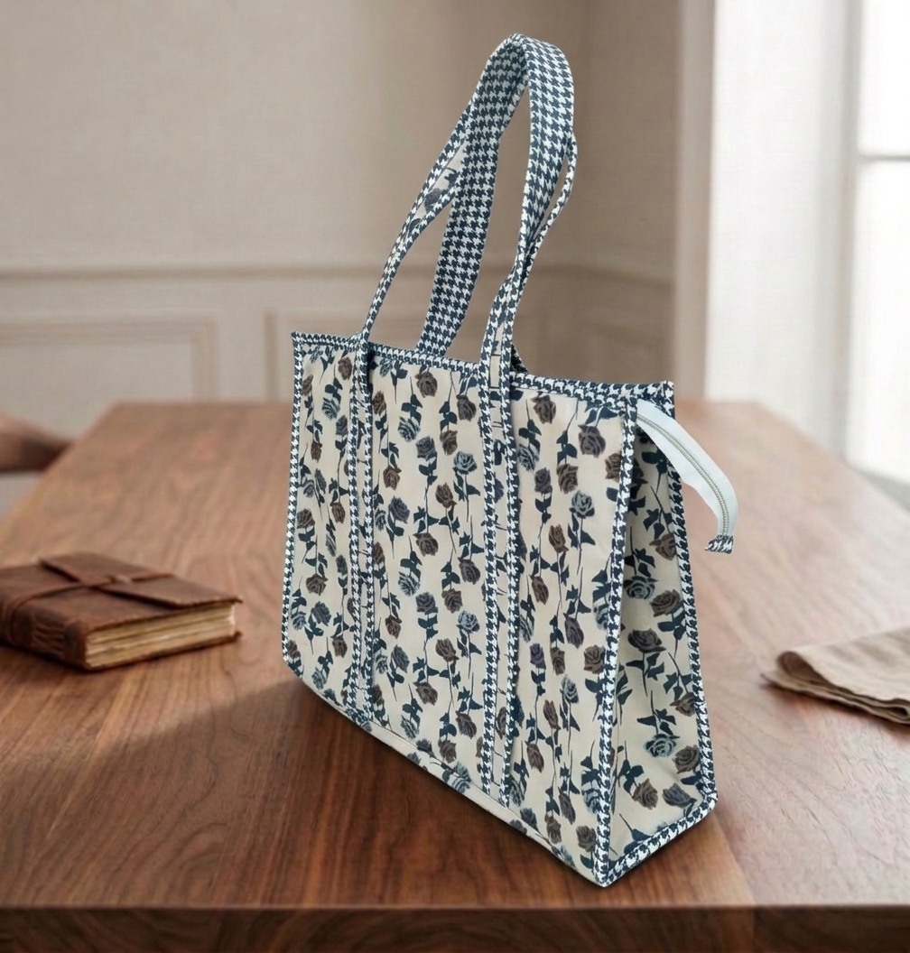 VINTAGE ROSE CHARM PRINT SMALL TOTE BAG