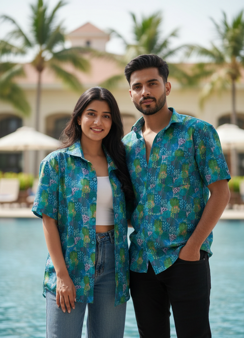 Tropical blue Couple shirt